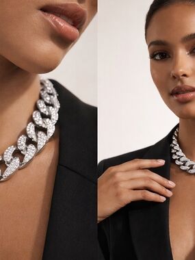 Crystal Pavé Cuban Link Necklace - Silver